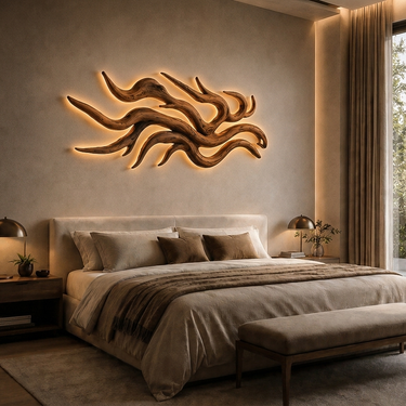 Artistic Wood Wall Light Flowing Root Design For Bedroom Decor