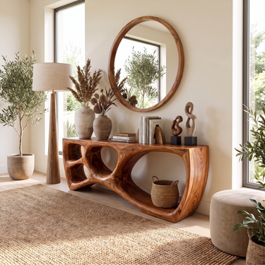 Japandi Sculptural Console Table For Entryway Living Room