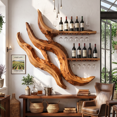 Handcrafted Minimalist Floating Wine Rack For Dining Room