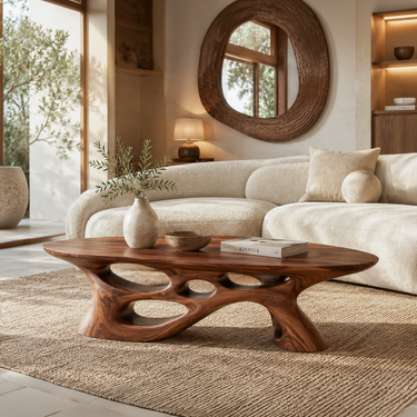 Modern Coffee Table With Carved Open Base For Living Room