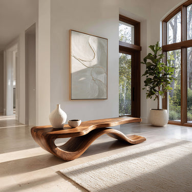 Modern Wave Base Wooden Bench For Entryway