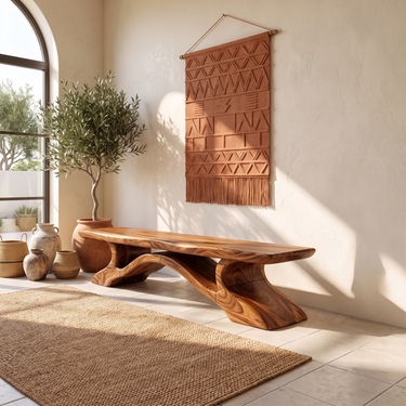 Bohemian Sculptural Bench For Entryway Living Room