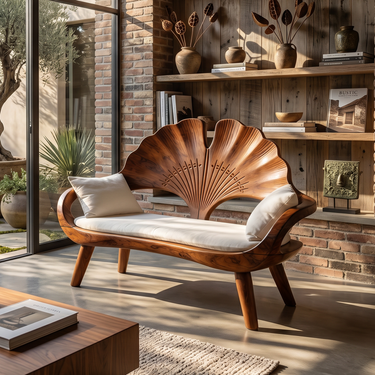 Modern Ginkgo Fan Back Bench For Bedroom Interior Space