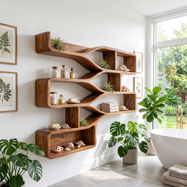 Mid Century Floating Wood Shelves for Bedroom