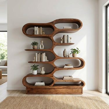 Organic Sculptural Bookcase For Designer Living Room
