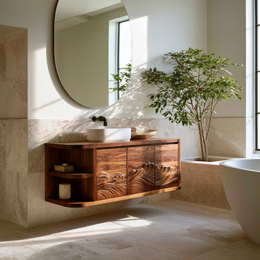 Contemporary Mountain Carved Floating Bathroom Vanity For Bathroom