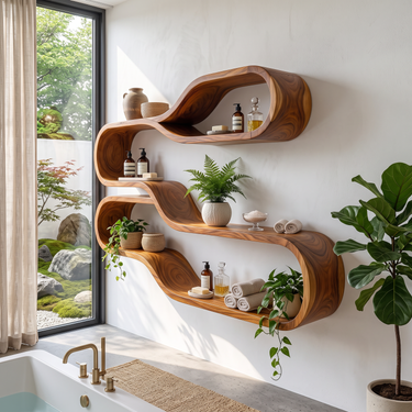 Japandi Wooden Wall Mounted Shelves for Bathroom