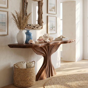 Rustic Wave Console Table For Foyer Entryway
