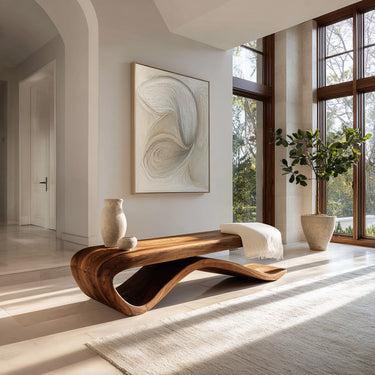 Luxury Curved Wooden Bench For Living Room