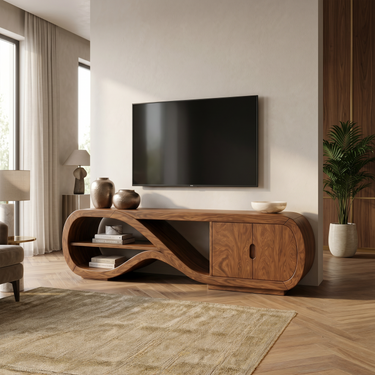Organic Curved TV Cabinet Contemporary Living Room