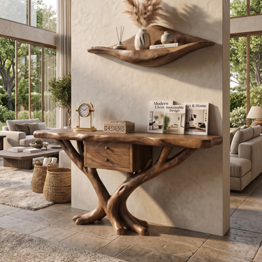 Organic Modern Tree Base Console Table Luxury Entryway
