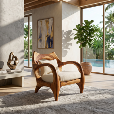 Zen-Inspired Organic Wood Chair for Modern Architectural Interiors