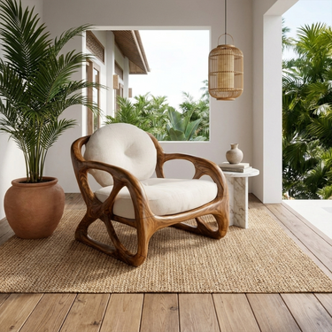 Modern Curved Wooden Lounge Chair For Patio Lounge