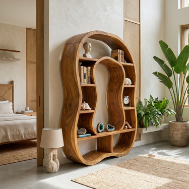 Sculptural Wooden Bookcase With Organic Open Design