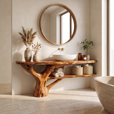 Organic Modern Floating Wood Vanity For Bathroom
