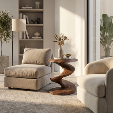 Rustic Curved Side Table For Bedroom