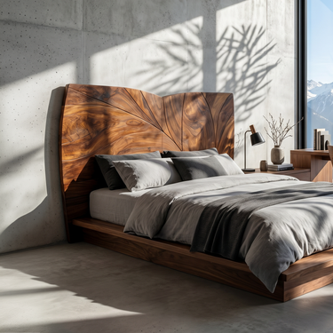 Geometric Walnut Wood Headboard For Modern Loft Bedroom