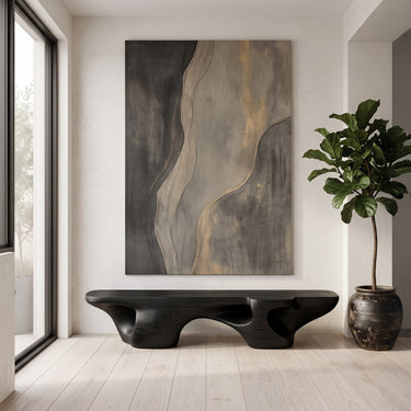 Contemporary Sculptural Bench With Carved Design For Living Room