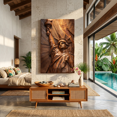 Tropical Liberty Statue Wood Wall Art Luxury Resort Bedroom Decor