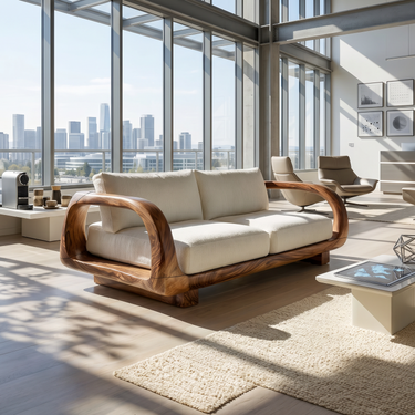 Modern Sculptural Wooden Sofa Contemporary Penthouse Living Room