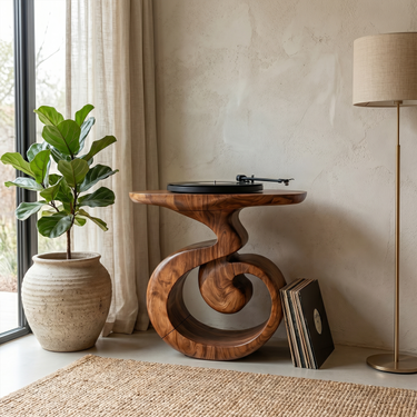 Sculptural Record Player Stand For Living Room