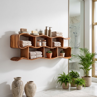 Rustic Live Edge Wall Shelves for Wellness Room