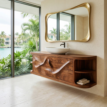 Modern Floating Bathroom Vanity With Relief Carving For Spa Bathroom