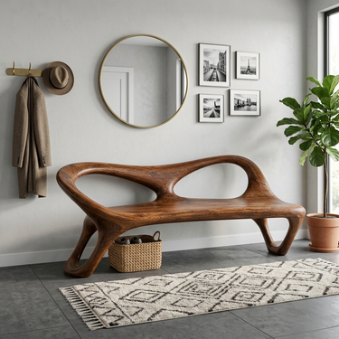 Organic Sculptural Hallway Bench With Soft Curved Frame For Home