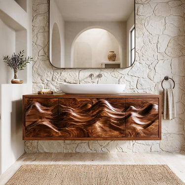 Organic Bathroom Vanity With Carved Mountain Front For Luxury Bathroom