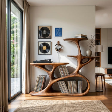 Mid Century Wooden Record Cabinet For Music Room