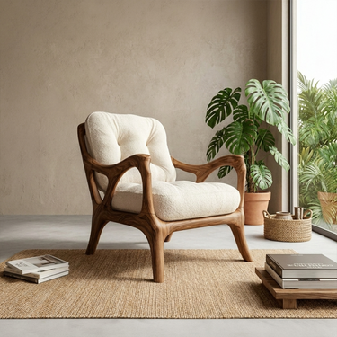 Japandi Wooden Accent Chair For Reading Nook
