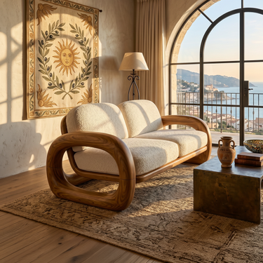 Mediterranean Inspired Wooden Sofa Coastal Living Room