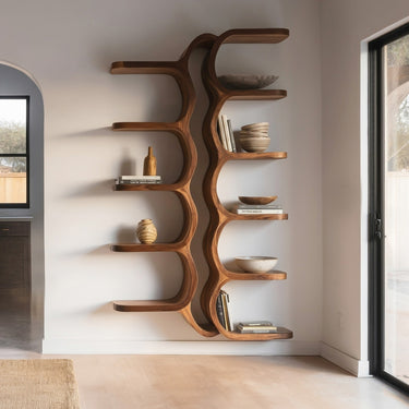 Organic Sculpture Wooden Wall Mounted Shelf For Living Room