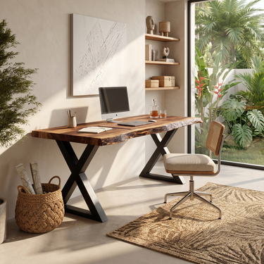 Tropical Computer Desk With Live Edge Top For Home Office