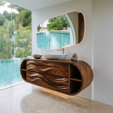Luxury Wave Carved Bathroom Vanity With Open Storage For Bathroom