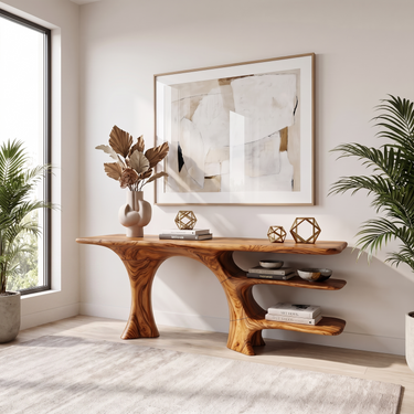 Asymmetric Sculptural Console Table For Modern Living Room