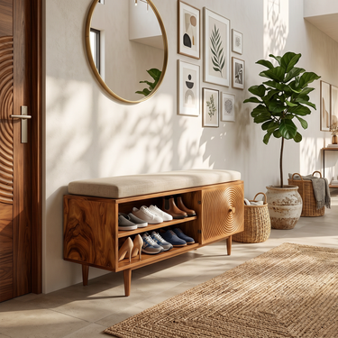 Mid Century Shoe Storage Cabinet For Hallway Living Placement