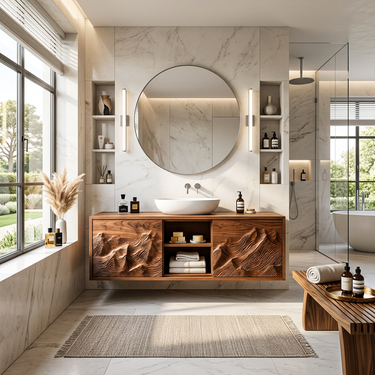Organic Carved Floating Bathroom Vanity For Master Bathroom