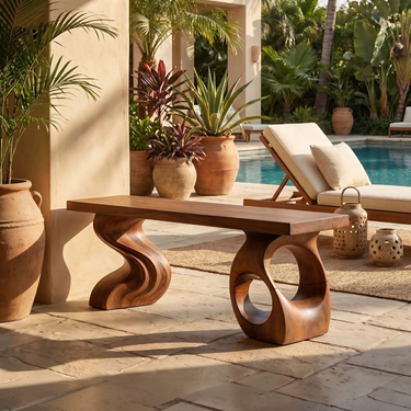 Modern Sculptural Twisted Base Bench For Living Interior Space