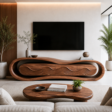 Contemporary Rounded TV Stand For Organic Modern Home