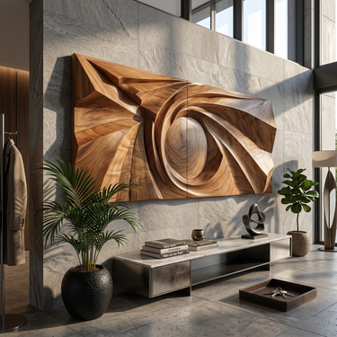 Contemporary Wall Sculpture With Geometric Carving For Entryway