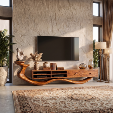 Modern Sculptural Media Console For Living Room