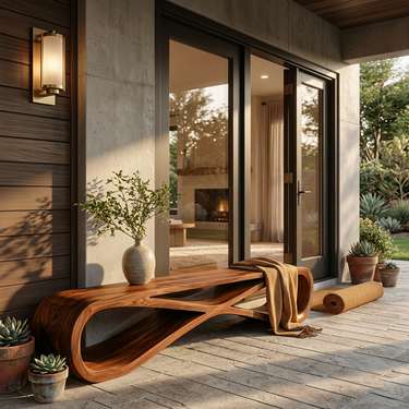 Minimalist Sculptural Wood Bench For Home Entry