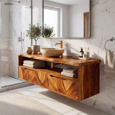 Mediterranean Floating Bathroom Cabinet Villa Bathroom
