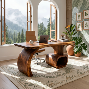 Scandinavian Organic Desk With Display Shelf For Workspace