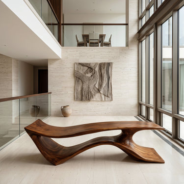 Contemporary Curved Wooden Bench For Corner Living Room