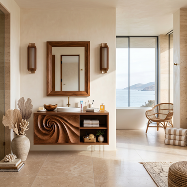 Luxury Floating Bathroom Vanity With Spiral Carved Cabinet For Bathroom