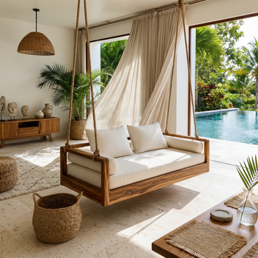 Tropical Indoor Hanging Daybed Swing Resort Style Living Room