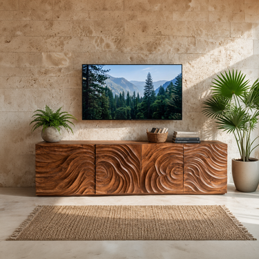 Modern TV Stand With Wave Carved Doors For Living Room
