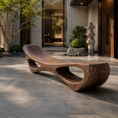 Modern Sculptural Wooden Bench For Luxury Interiors